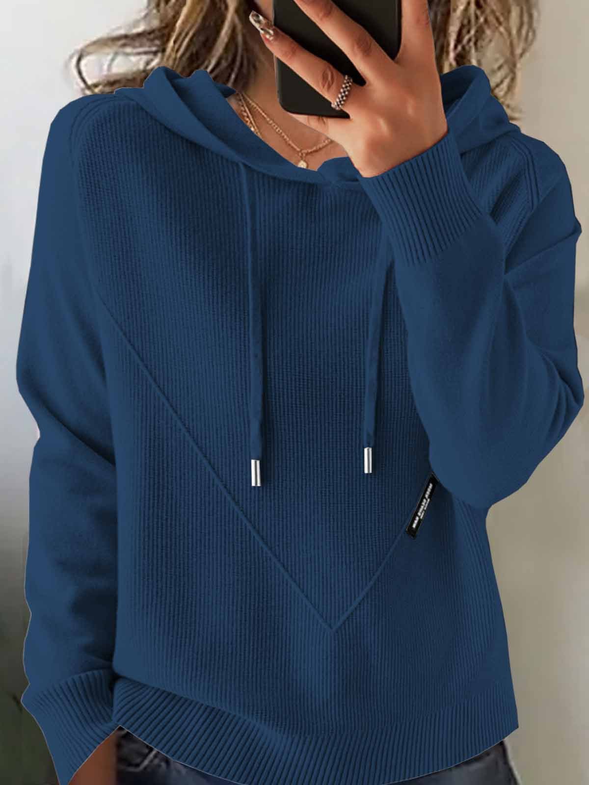Damen Unifarben Langarm Bequem Retro Pullover