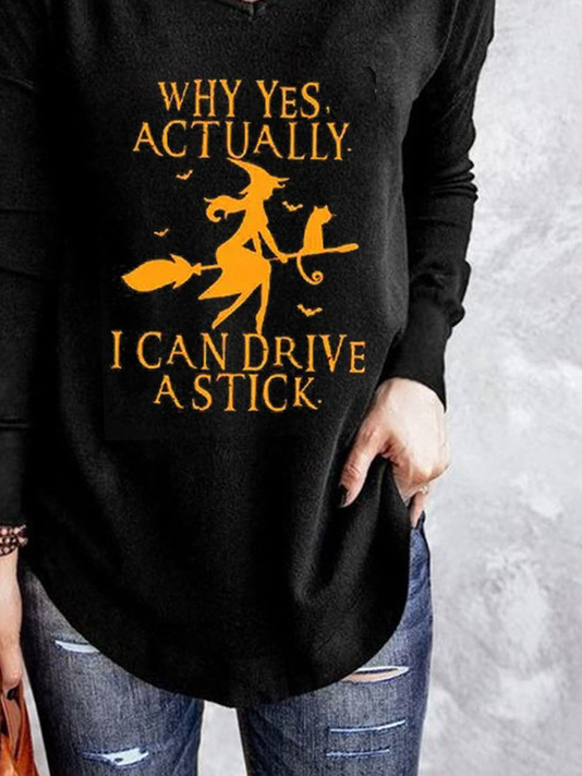 V-Ausschnitt Langarm Halloween Regelmäßig Mikroelastizität Weit Bluse für Damen