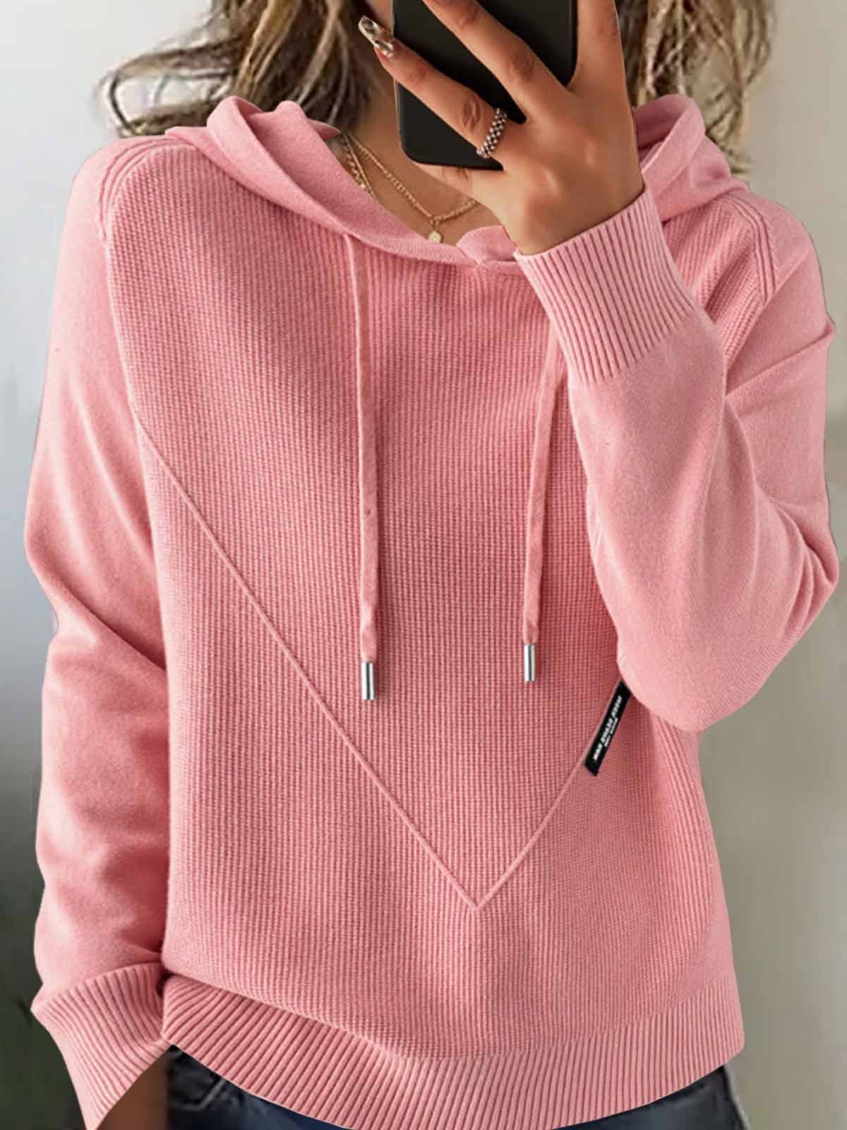 Damen Unifarben Langarm Bequem Retro Pullover