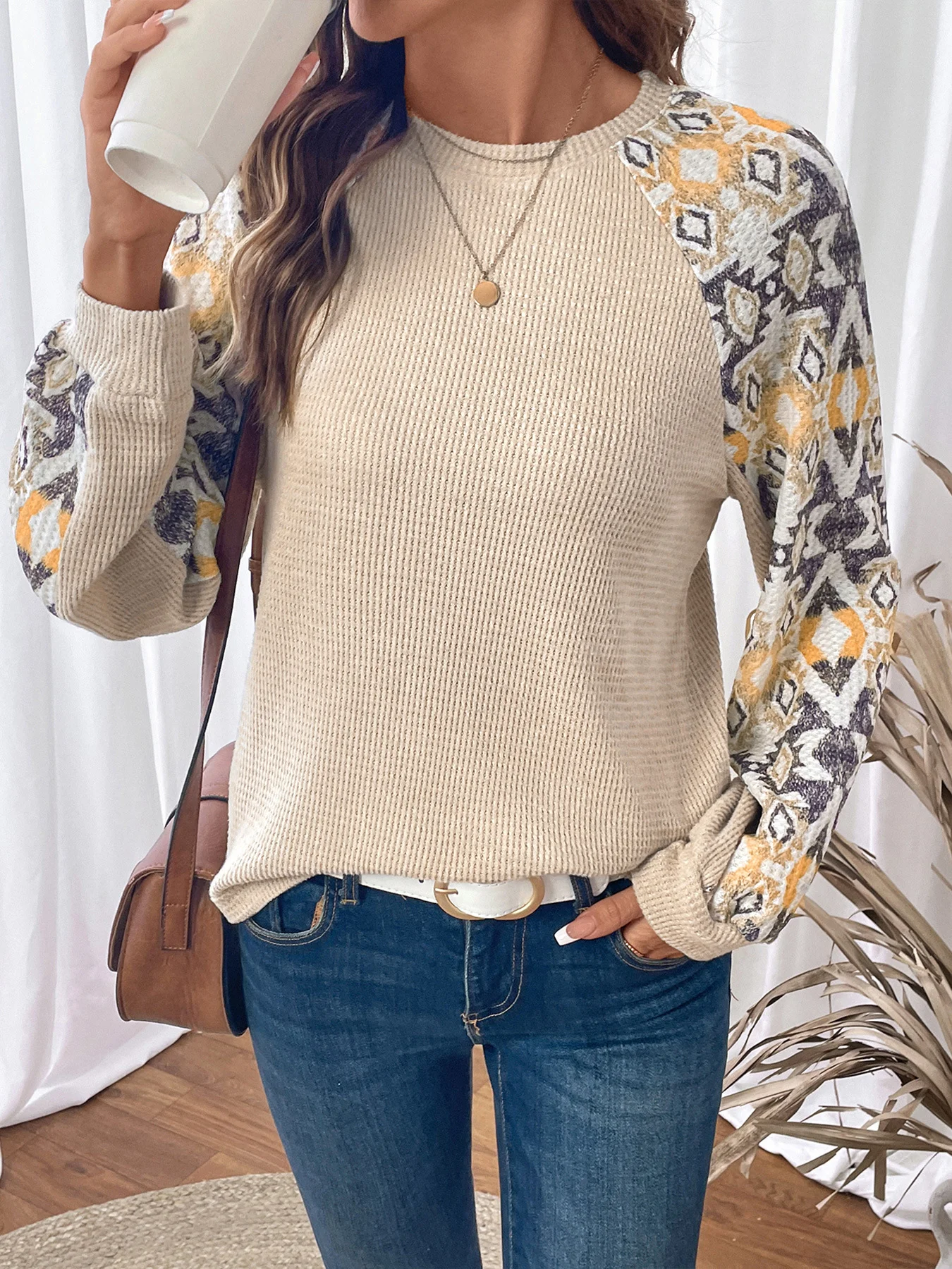Lässig Rundhals Farbblock Sweatshirt