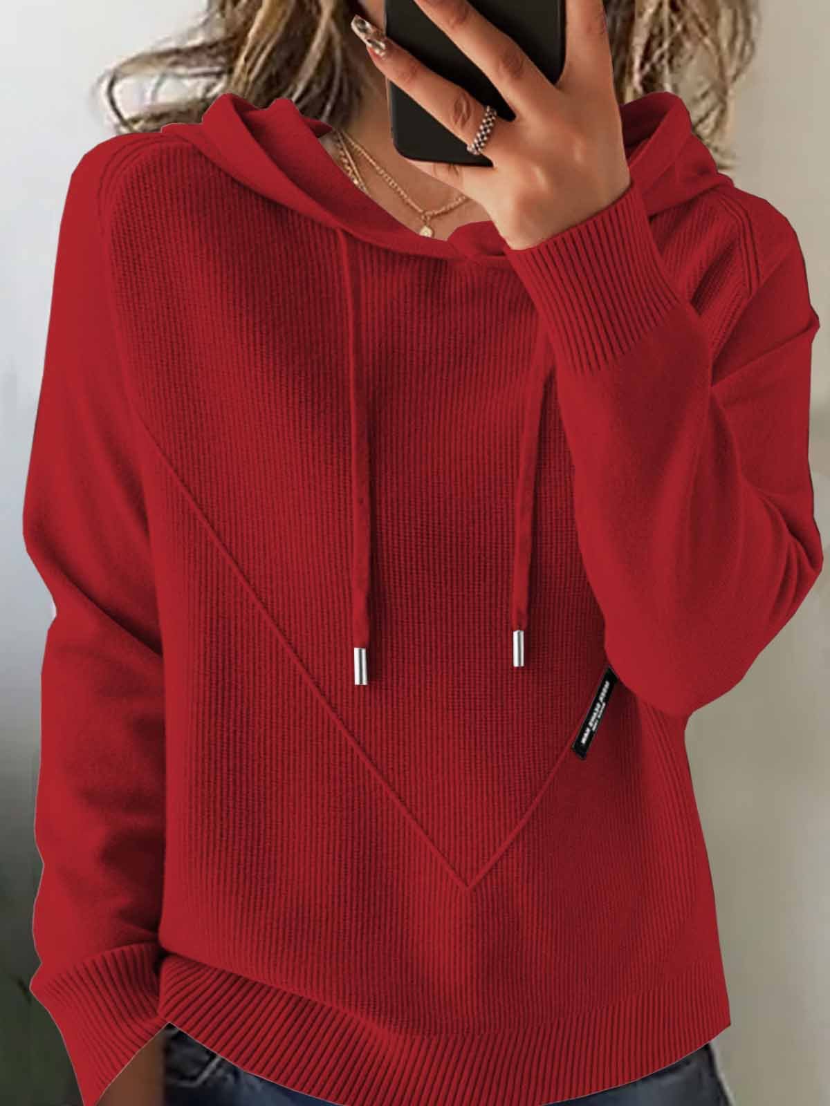 Damen Unifarben Langarm Bequem Retro Pullover