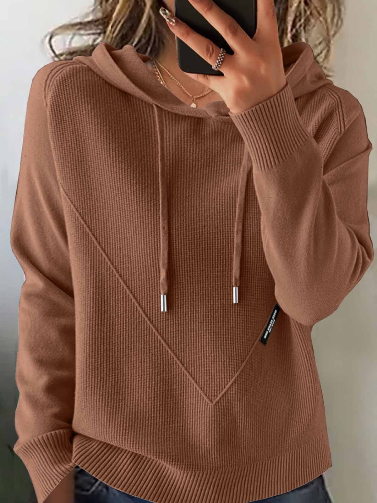 Damen Unifarben Langarm Bequem Retro Pullover