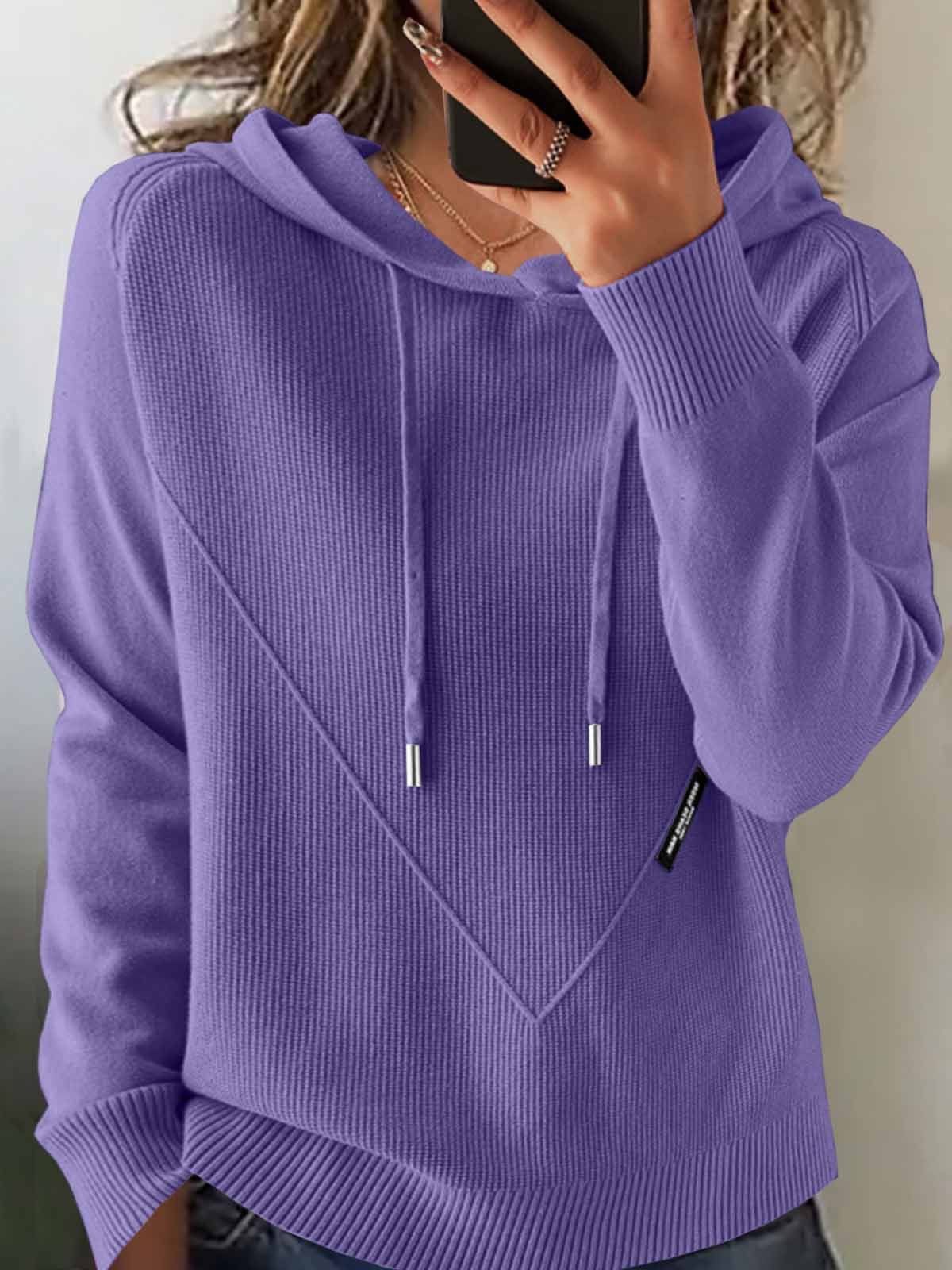 Damen Unifarben Langarm Bequem Retro Pullover