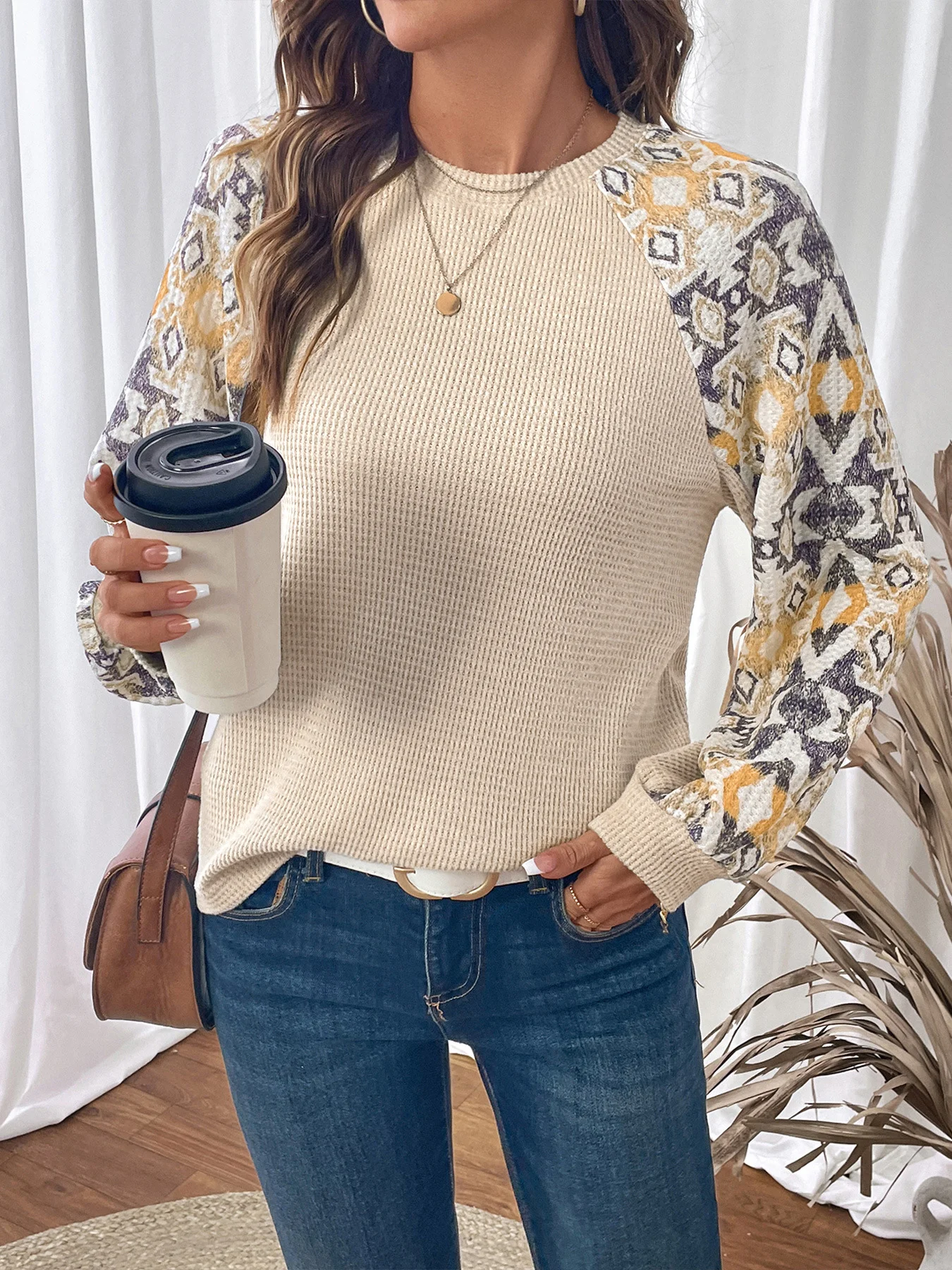 Lässig Rundhals Farbblock Sweatshirt