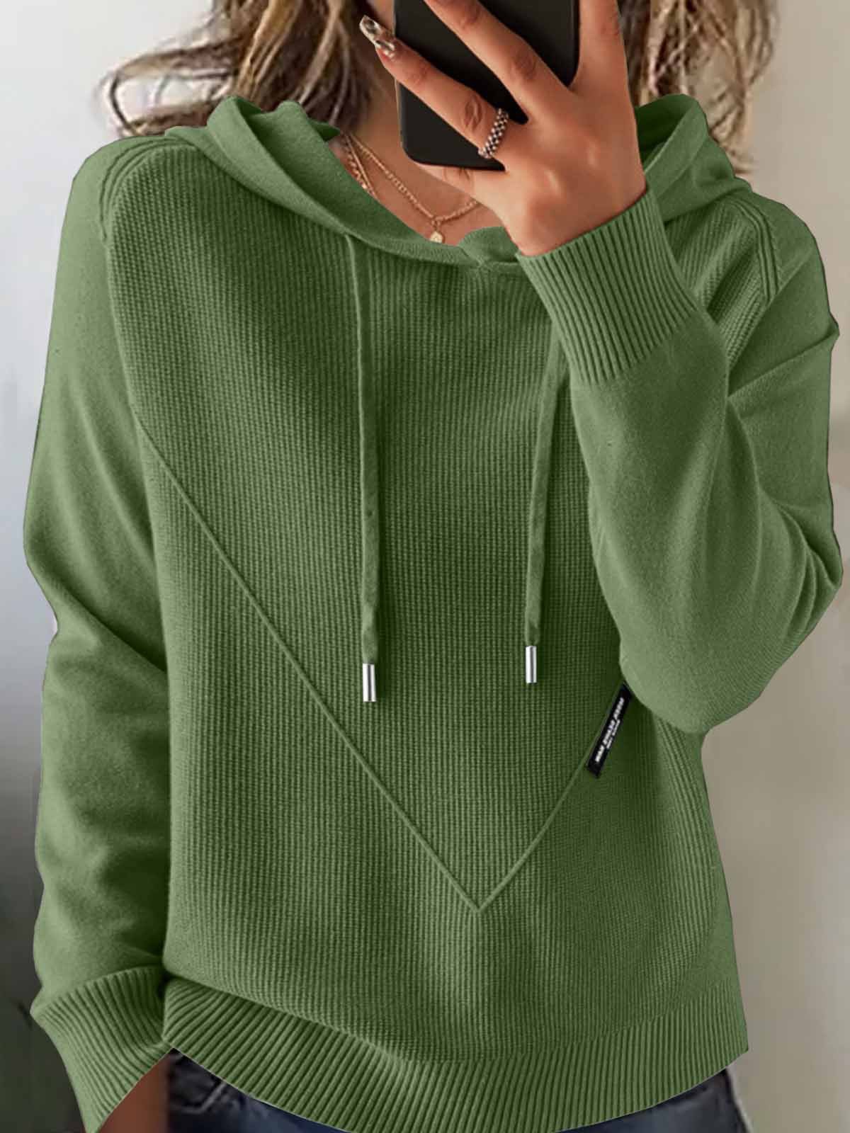 Damen Unifarben Langarm Bequem Retro Pullover
