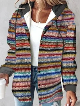 Damen Frühling/Herbst Oberbekleidung Retro Print Gestreift Langarm Stehkragen Jacke