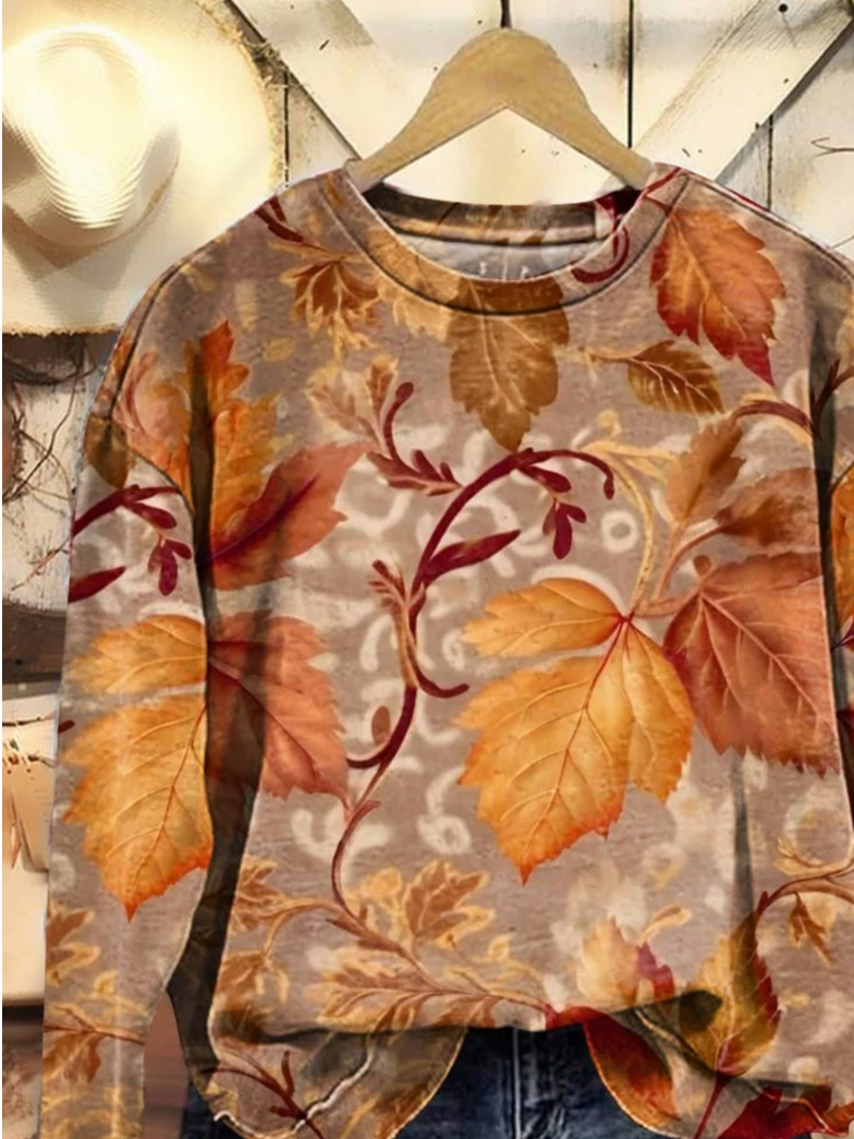 Lässig Rundhals Ahornblatt Sweatshirt Print