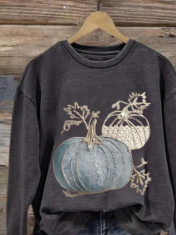 Lässig Rundhals Halloween (Kürbis) Sweatshirt Print