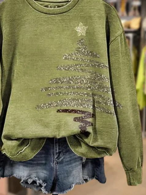 Lässig Rundhals Weihnachten Sweatshirt Print