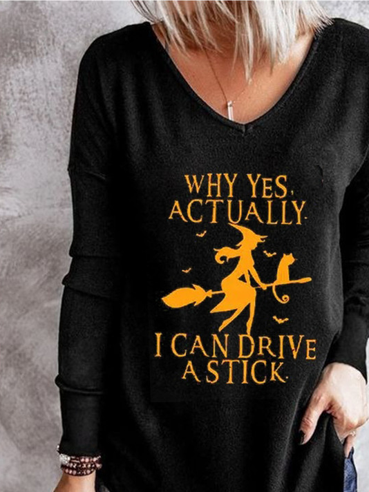 V-Ausschnitt Langarm Halloween Regelmäßig Mikroelastizität Weit Bluse für Damen