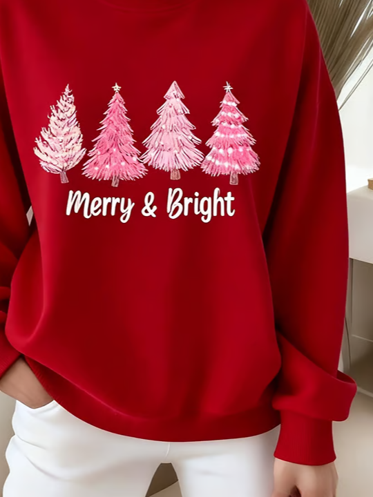 Lässig Rundhals Weihnachten Sweatshirt Print