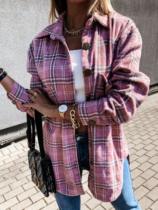 Damen Herbst Oberbekleidung Retro Kariert Langarm Schalkragen Jacke