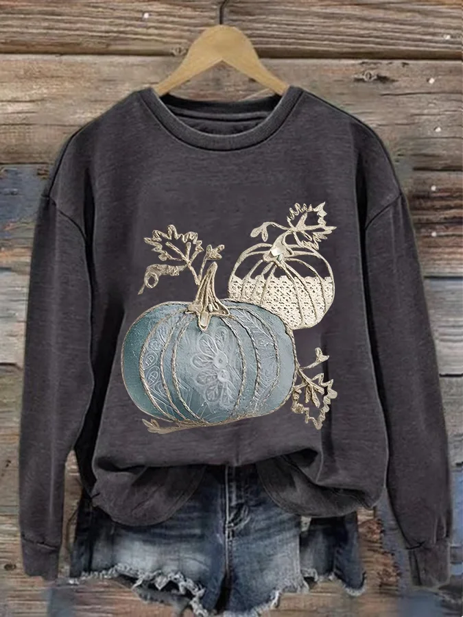 Lässig Rundhals Halloween (Kürbis) Sweatshirt Print