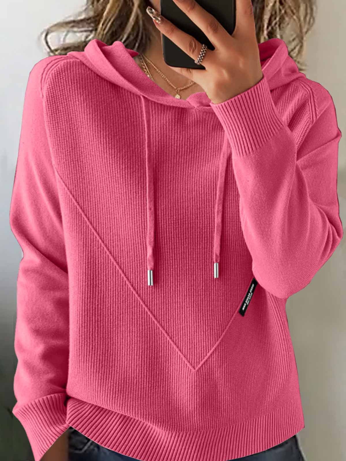 Damen Unifarben Langarm Bequem Retro Pullover