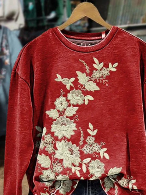 Lässig Rundhals Geblümt Sweatshirt Print
