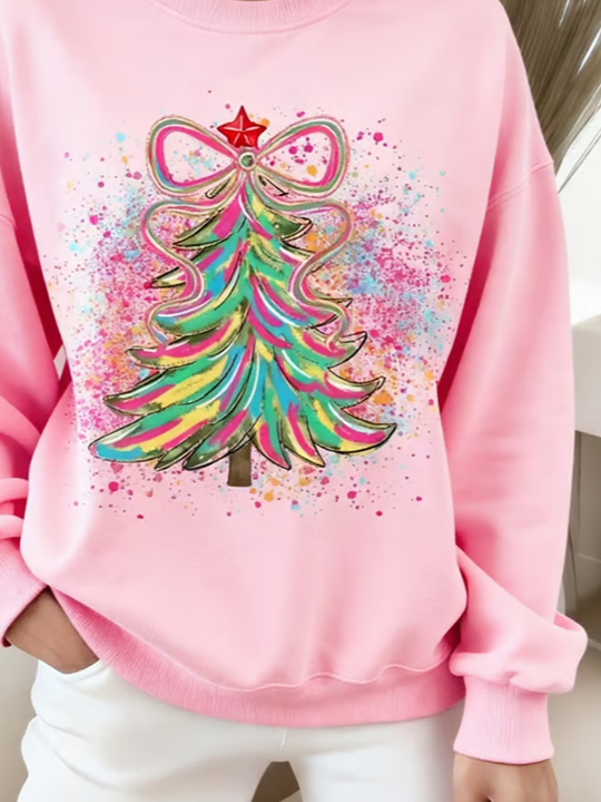 Lässig Rundhals Weihnachten Sweatshirt Print