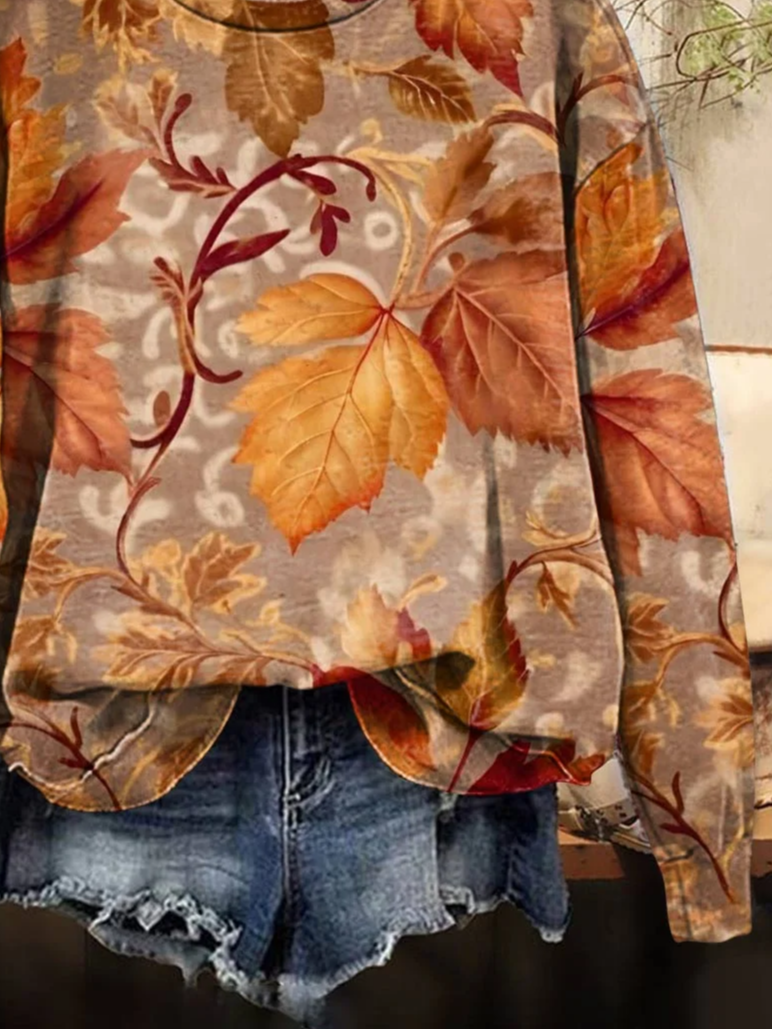 Lässig Rundhals Ahornblatt Sweatshirt Print
