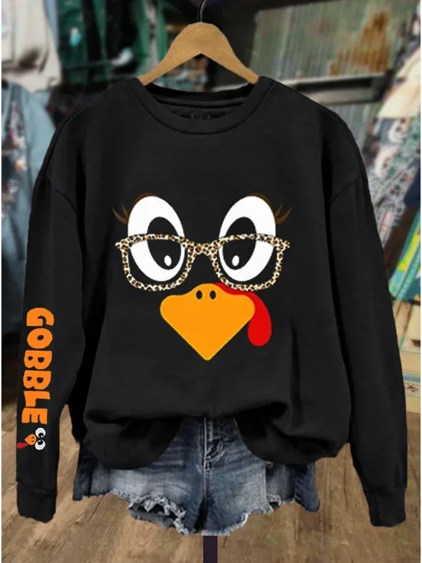 Lässig Rundhals Truthahn Sweatshirt Print