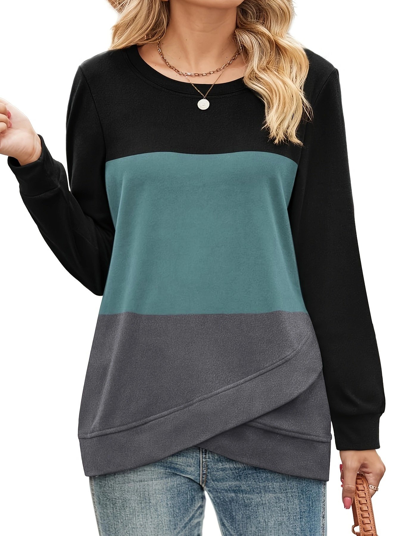 Lässig Rundhals Gestreift Sweatshirt