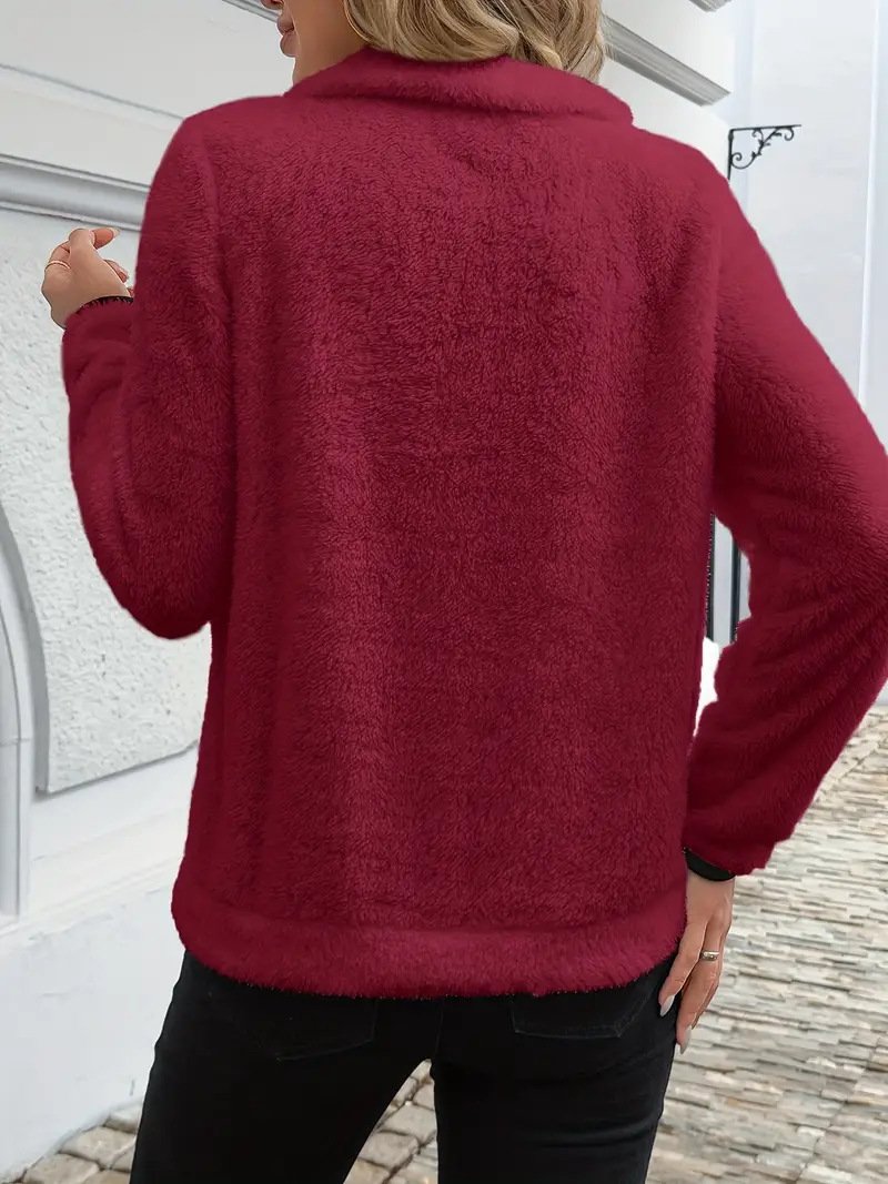 Lässig V-Ausschnitt Unifarben Sweatshirt