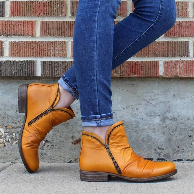 Retro Unifarben Reißverschluss Niedrig Chelsea Stiefelette