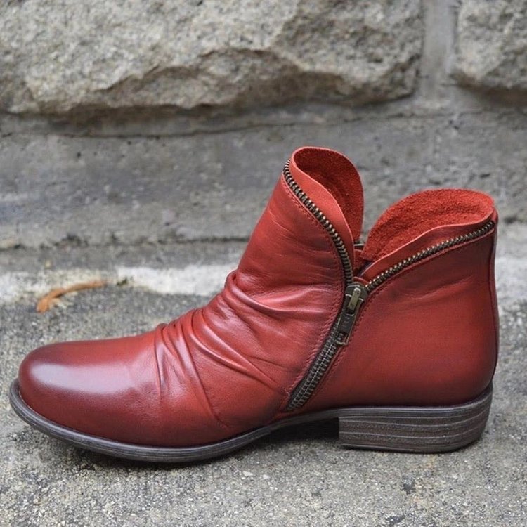 Retro Unifarben Reißverschluss Niedrig Chelsea Stiefelette