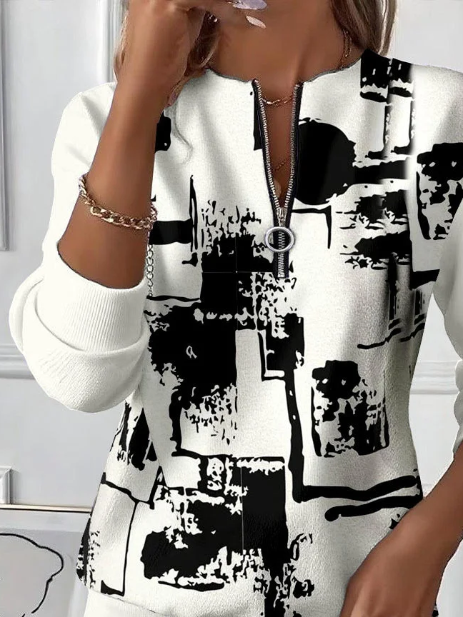 Lässig Rundhals Abstrakt Sweatshirt Print