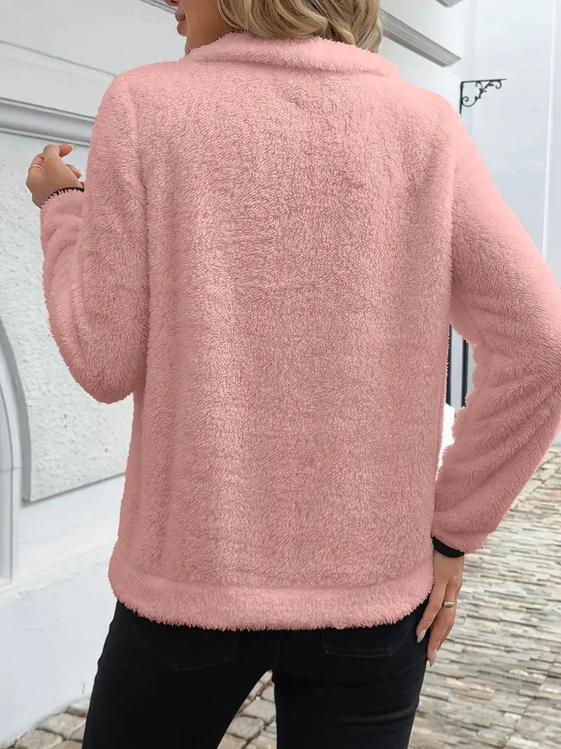 Lässig V-Ausschnitt Unifarben Sweatshirt