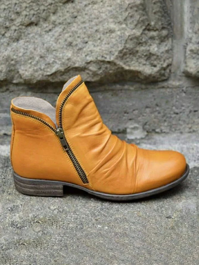 Retro Unifarben Reißverschluss Niedrig Chelsea Stiefelette