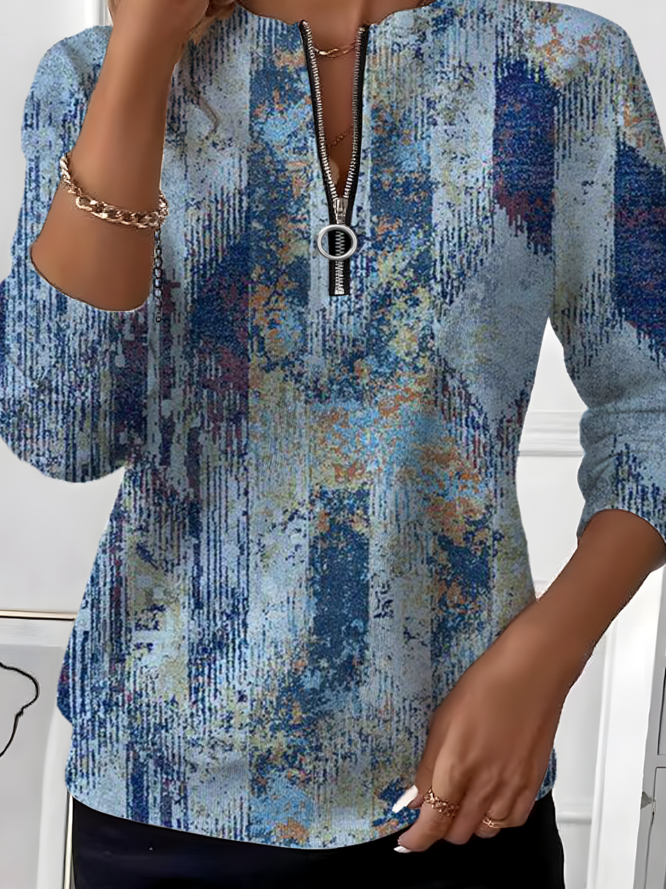 Retro Rundhals Geometrisch Sweatshirt