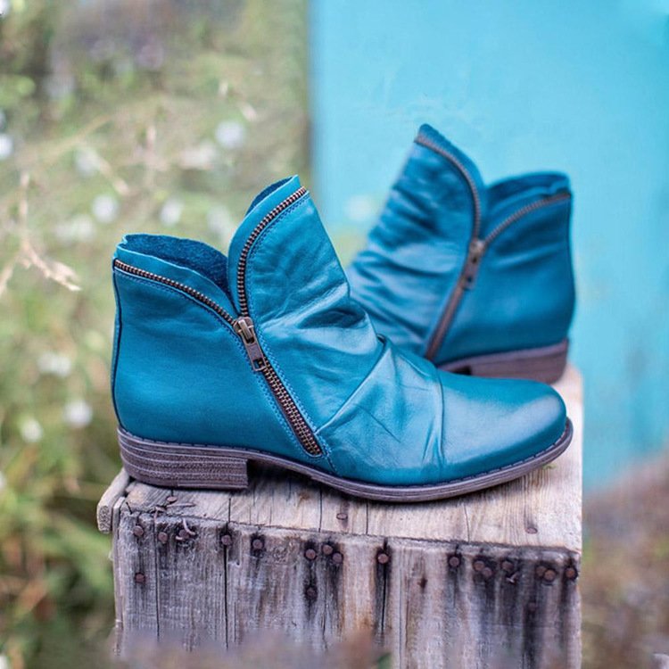 Retro Unifarben Reißverschluss Niedrig Chelsea Stiefelette