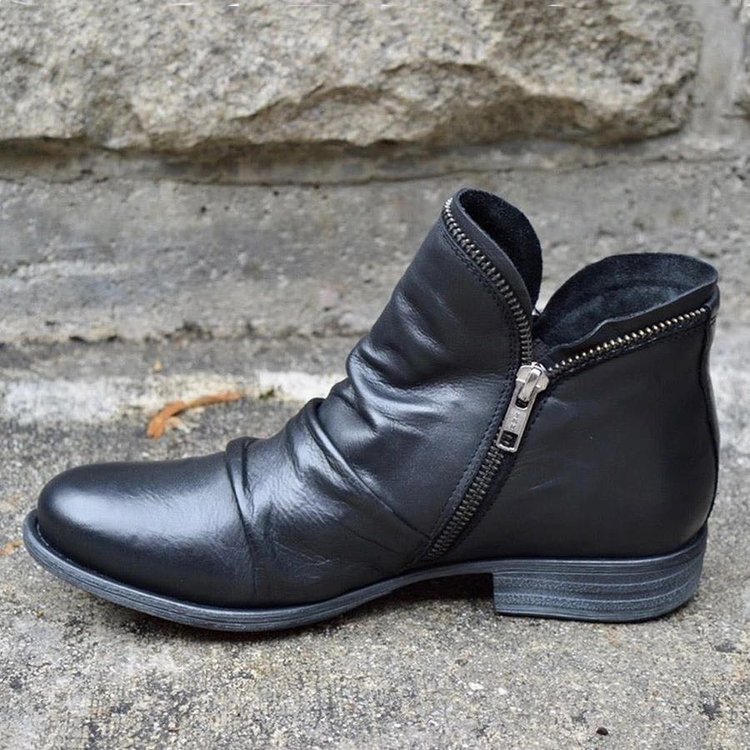 Retro Unifarben Reißverschluss Niedrig Chelsea Stiefelette