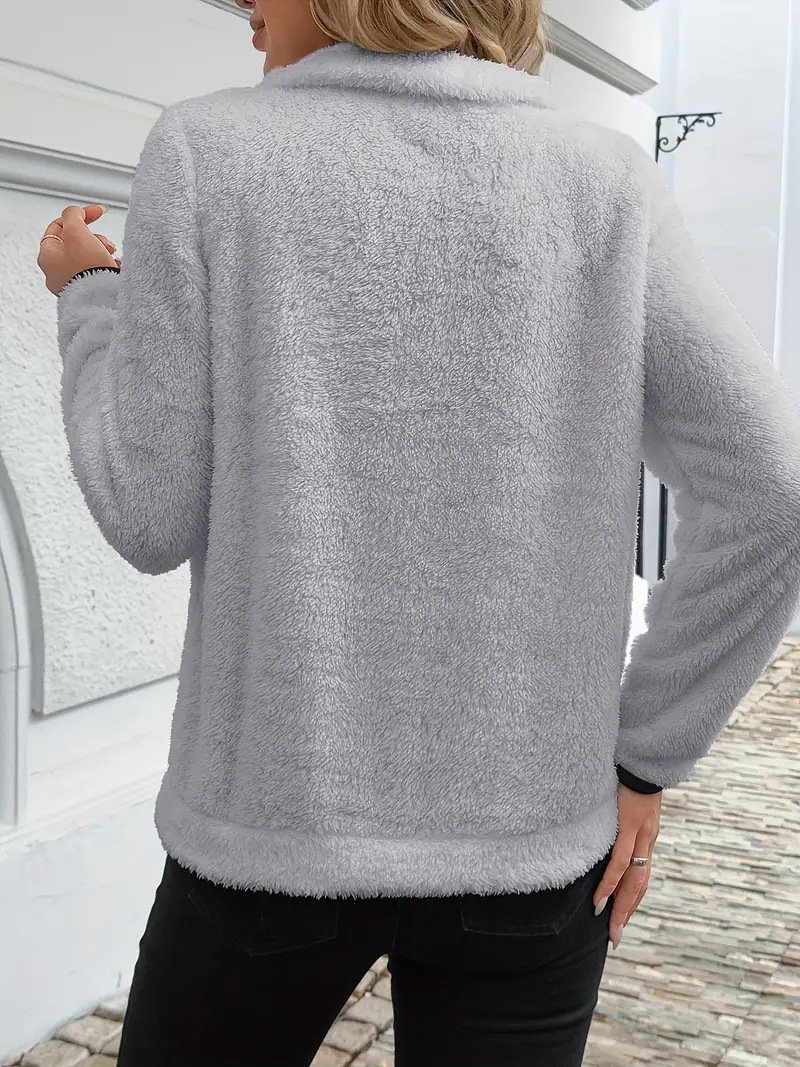 Lässig V-Ausschnitt Unifarben Sweatshirt