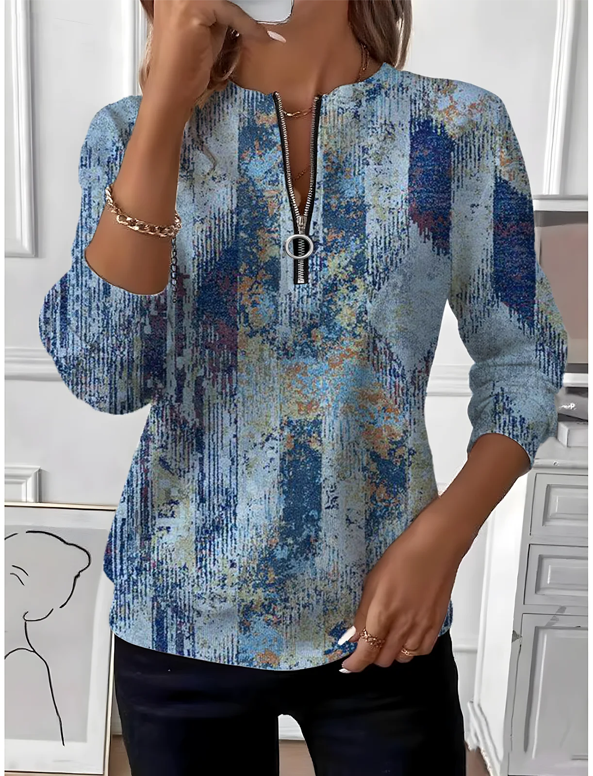 Retro Rundhals Geometrisch Sweatshirt