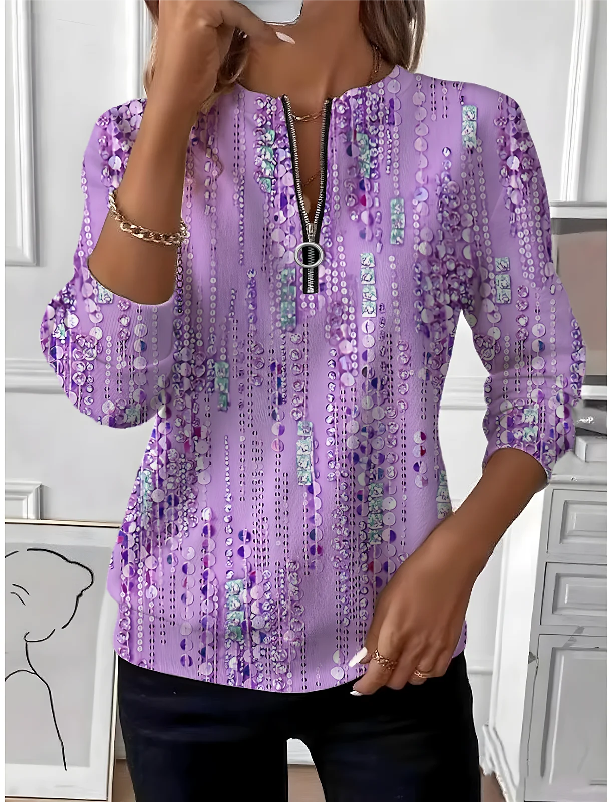 Retro Rundhals Geometrisch Sweatshirt