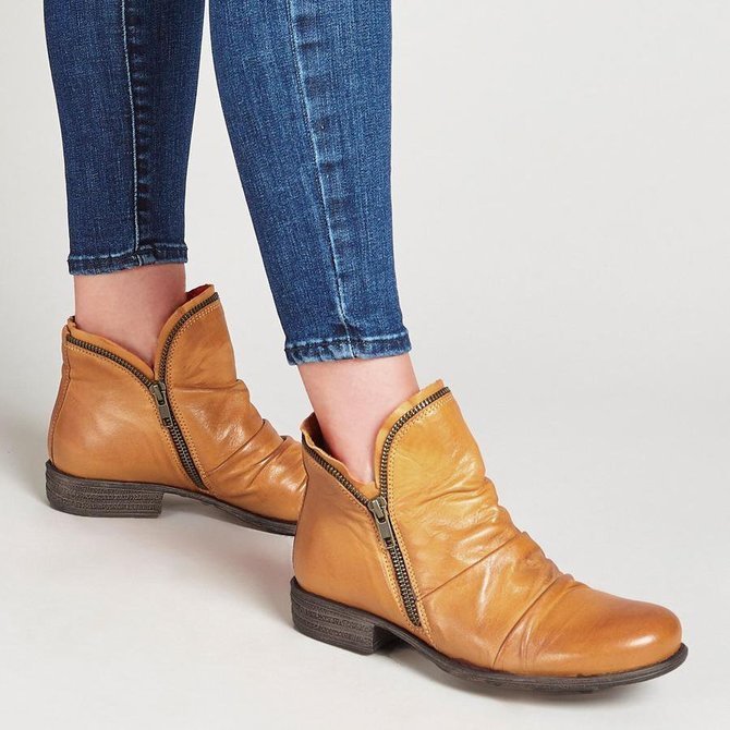 Retro Unifarben Reißverschluss Niedrig Chelsea Stiefelette