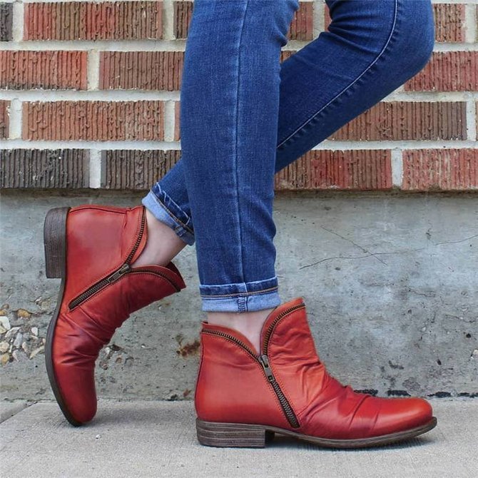 Retro Unifarben Reißverschluss Niedrig Chelsea Stiefelette