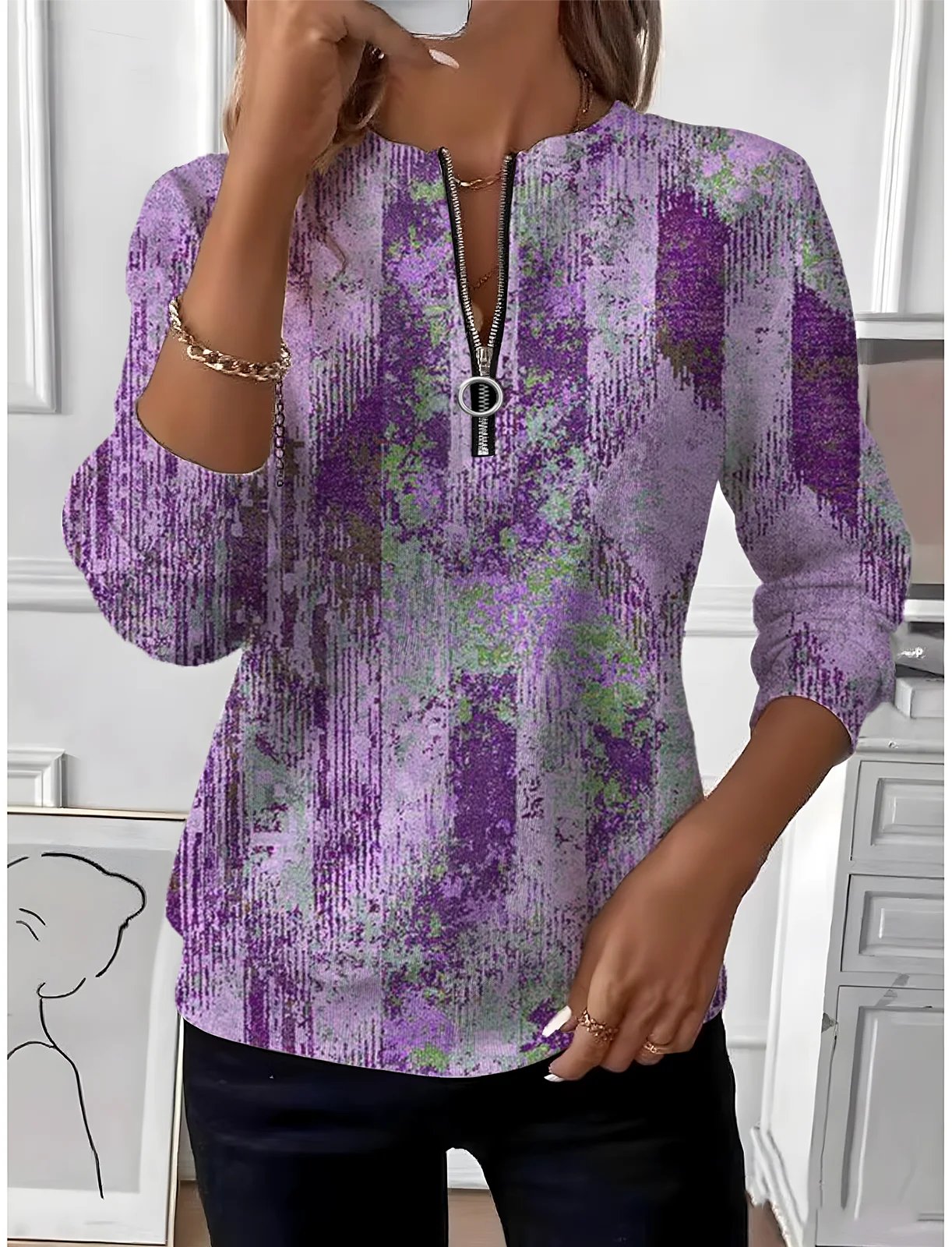 Retro Rundhals Geometrisch Sweatshirt