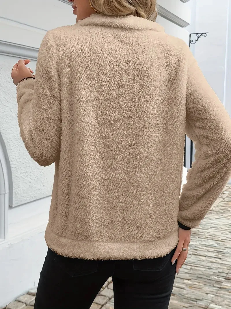 Lässig V-Ausschnitt Unifarben Sweatshirt