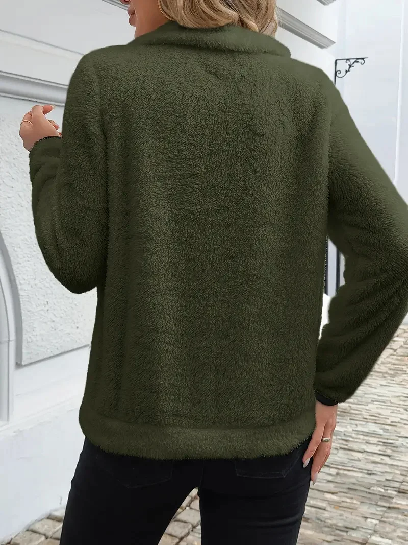 Lässig V-Ausschnitt Unifarben Sweatshirt