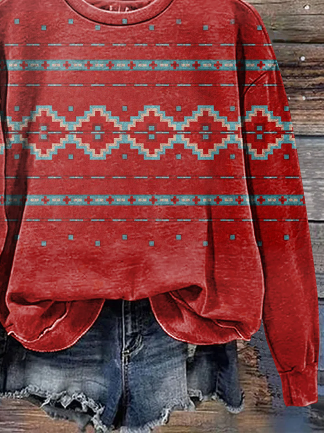 Lässig Rundhals Geometrisch Sweatshirt Print