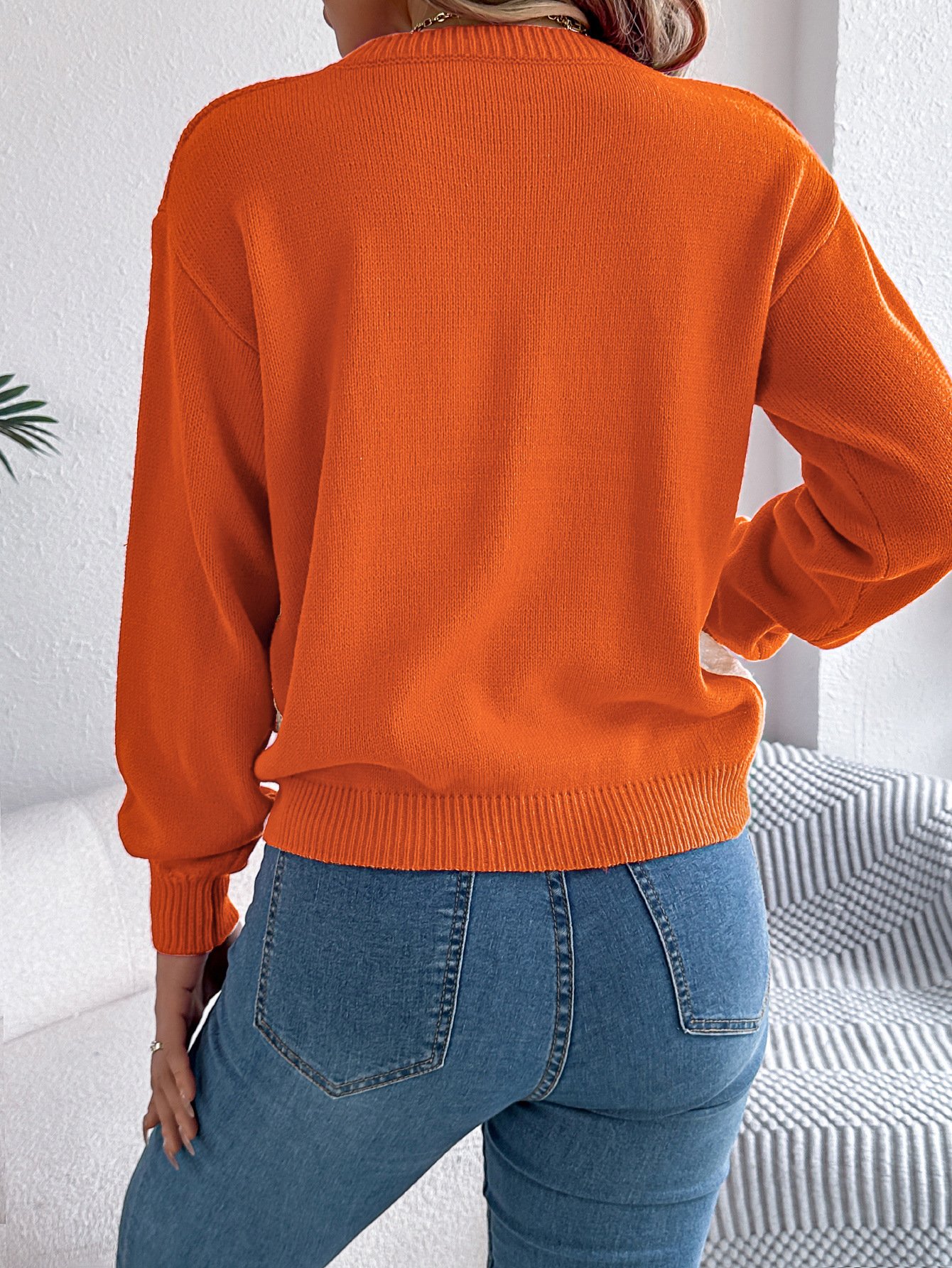 Damen Baumwolle Geometrisch Langarm Bequem Lässig Pullover
