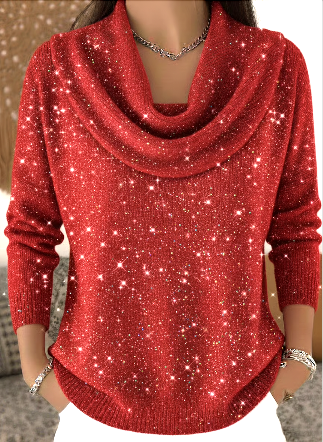 Damen Baumwolle Unifarben Langarm Bequem Lässig Pullover
