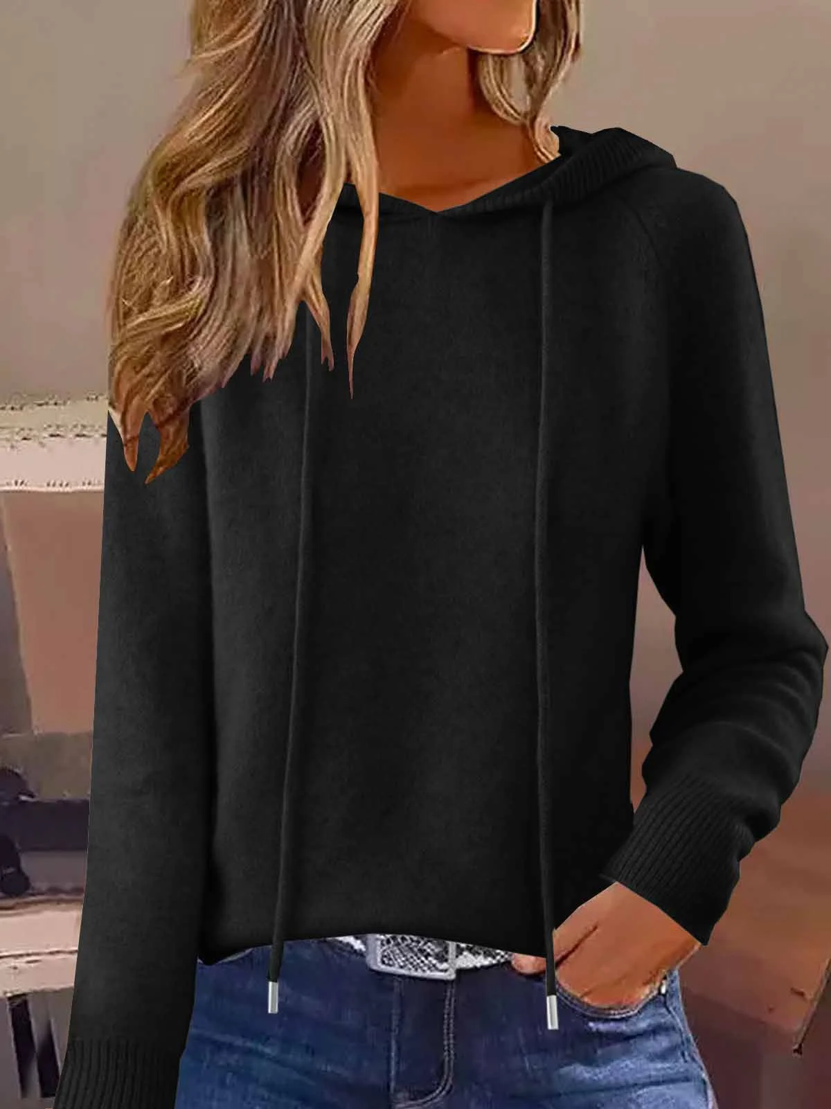Damen Unifarben Langarm Bequem Retro Pullover