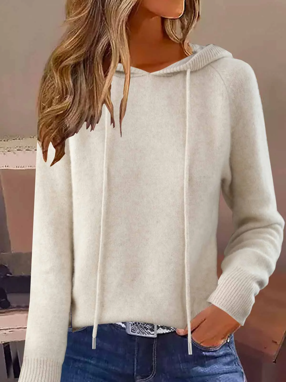 Damen Unifarben Langarm Bequem Retro Pullover