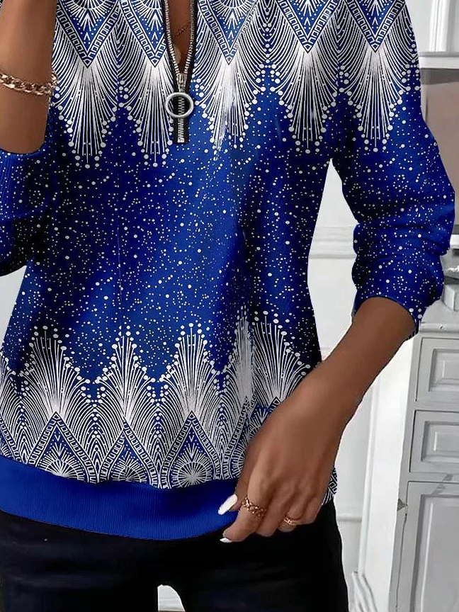 Lässig Rundhals Abstrakt Sweatshirt Print