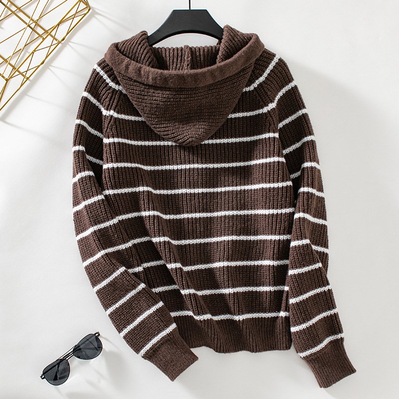 Damen Baumwolle Gestreift Langarm Bequem Lässig Strickjacke