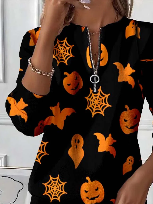 Lässig Rundhals Halloween Sweatshirt Print