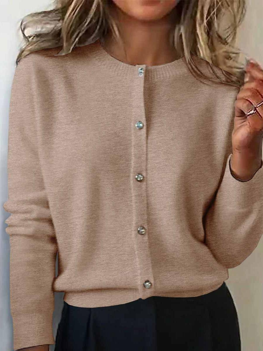 Damen Unifarben Langarm Bequem Retro Strickjacke