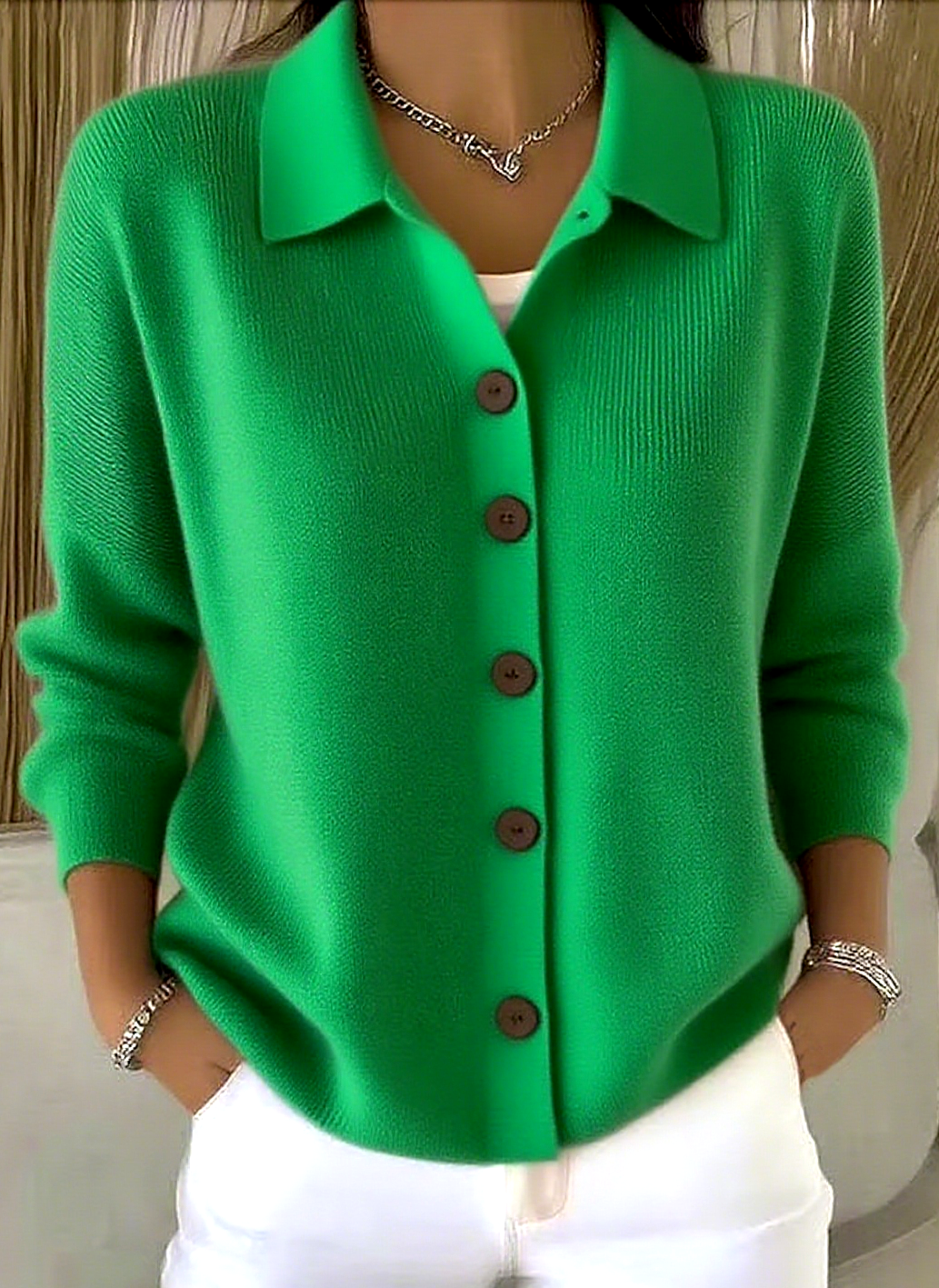 Damen Baumwolle Unifarben Langarm Bequem Lässig Strickjacke
